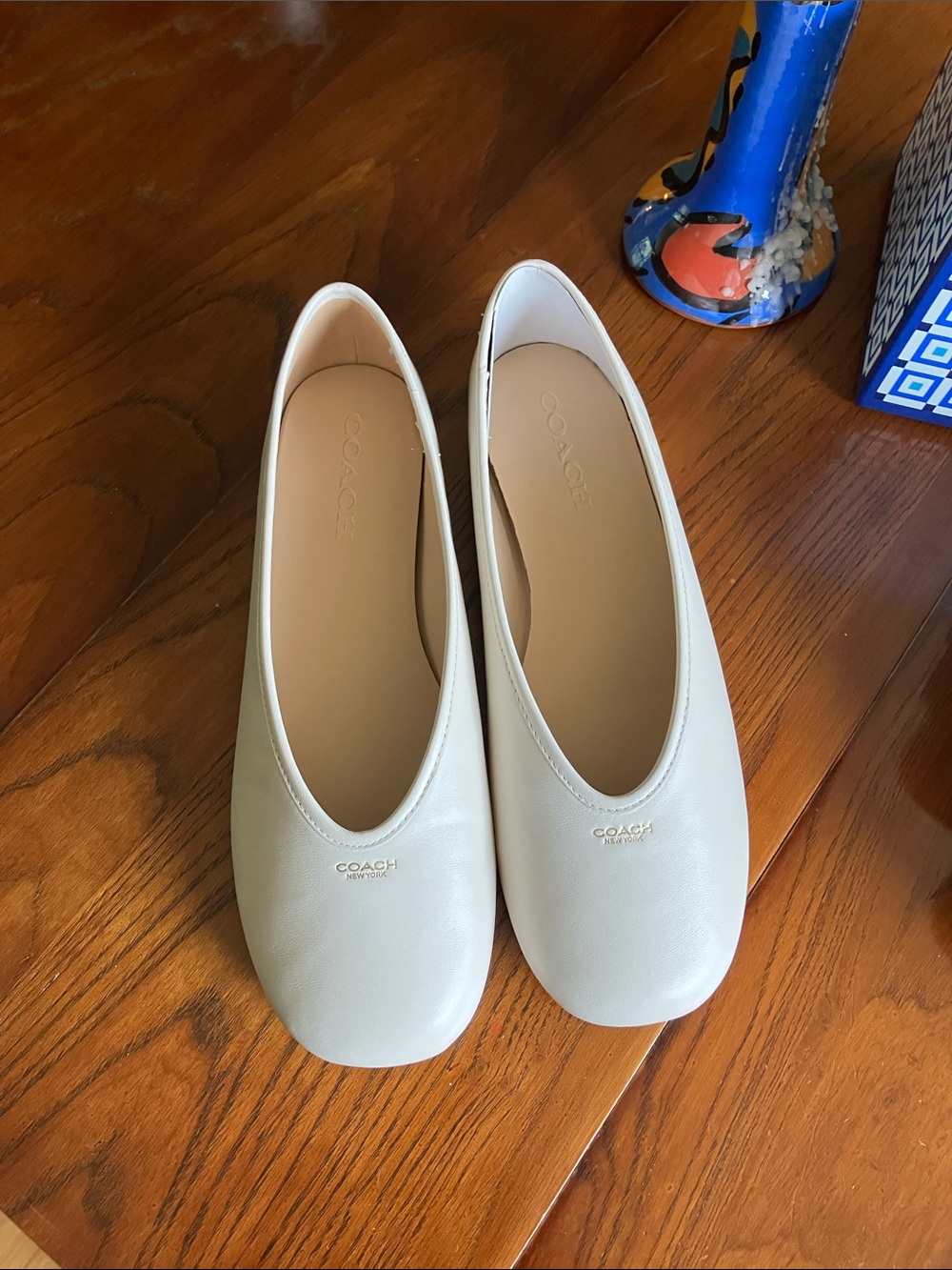 COACH Cream Leather Ballet Flats